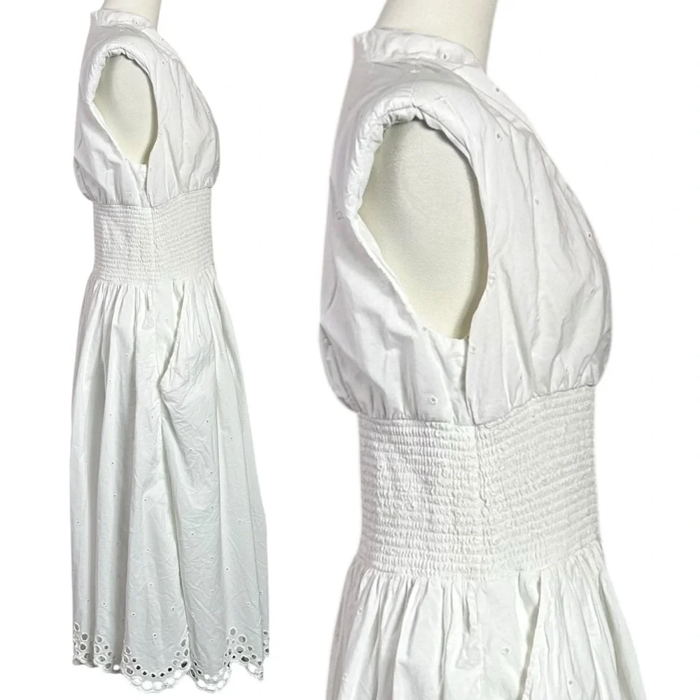 Anthropologie Maeve The Tommie Smocked Shirt Dress Eyelet Trim Zip Front Large - Picture 7 of 11